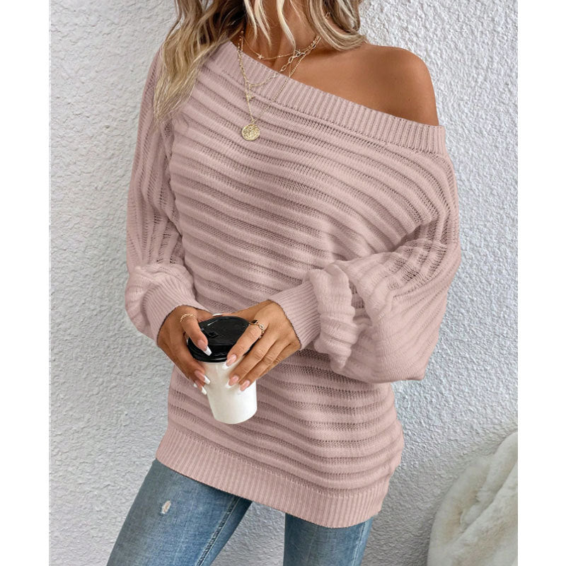 Women's Lightweight Knitted Jumper with Asymmetrical Neckline