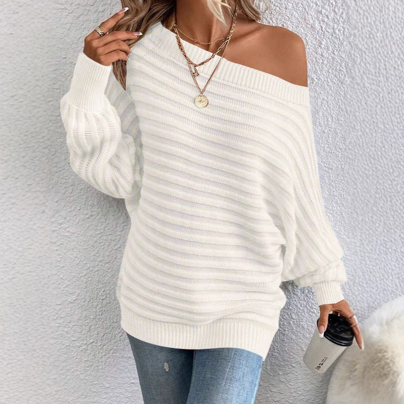 Women's Lightweight Knitted Jumper with Asymmetrical Neckline