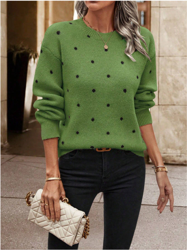 Women's Long-Sleeved Dotted Design Jumper with Relaxed Fit