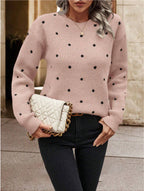 Women's Long-Sleeved Dotted Design Jumper with Relaxed Fit