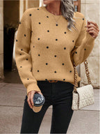 Women's Long-Sleeved Dotted Design Jumper with Relaxed Fit