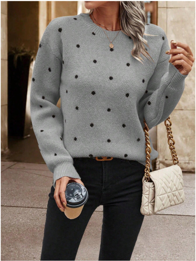 Women's Long-Sleeved Dotted Design Jumper with Relaxed Fit