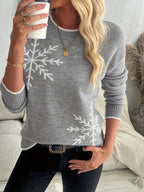 Women's Long-Sleeved Jumper with Snowflake Pattern