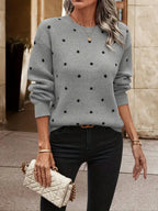 Women's Long-Sleeved Polka Dot Knit Jumper with Soft Fabric