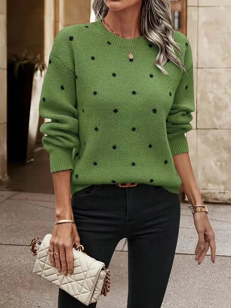 Women's Long-Sleeved Polka Dot Knit Jumper with Soft Fabric