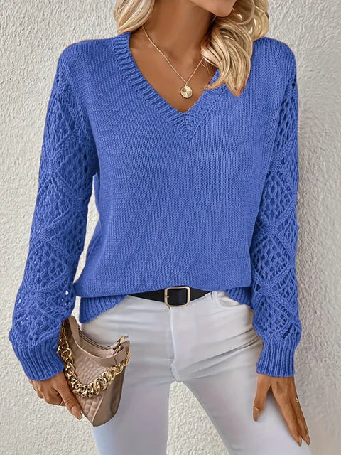 Women's Long-Sleeved V-Neck Knitted Jumper in Classic Fit