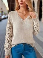 Women's Long-Sleeved V-Neck Knitted Jumper in Classic Fit