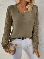 Women's Long-Sleeved V-Neck Knitted Jumper in Classic Fit
