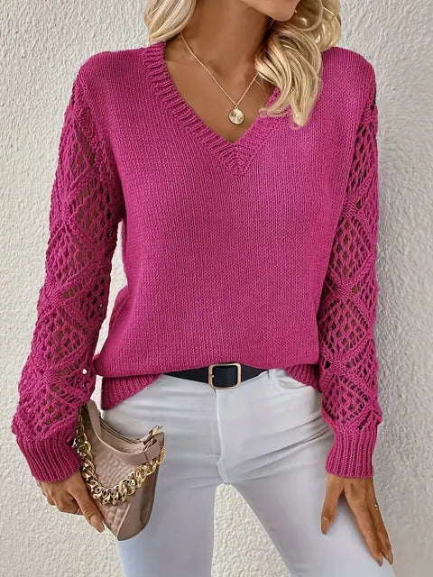Women's Long-Sleeved V-Neck Knitted Jumper in Classic Fit