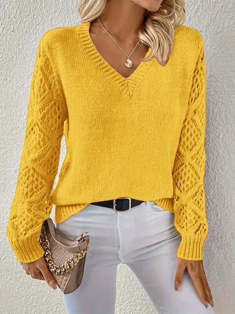 Women's Long-Sleeved V-Neck Knitted Jumper in Classic Fit