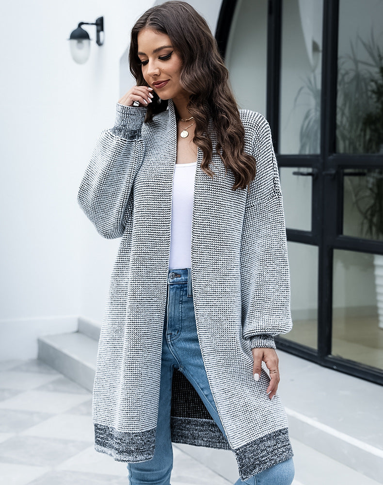 Women's Long Cardigan with Wide Sleeves in Mottled Grey