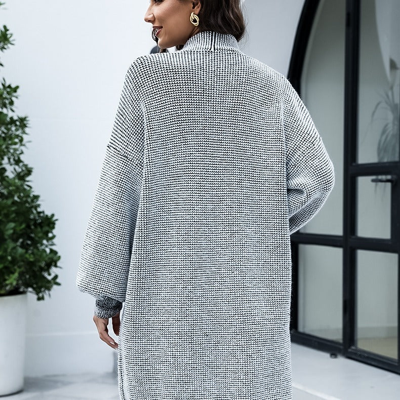 Women's Long Cardigan with Wide Sleeves in Mottled Grey