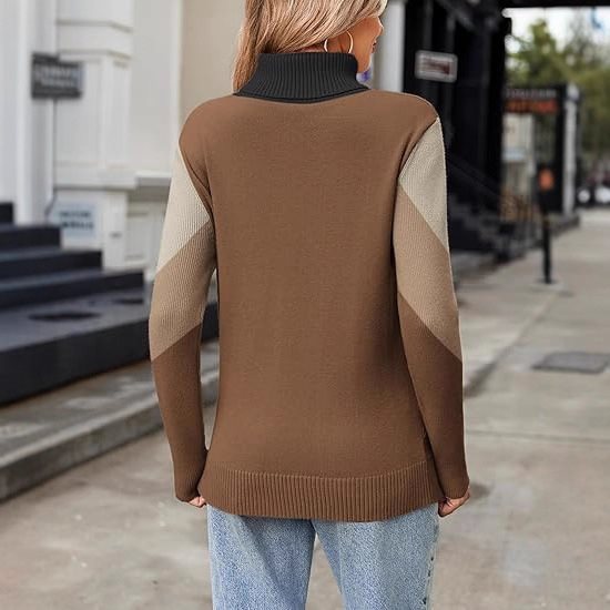 Women's Long Sleeve High Collar Knitted Jumper with Comfortable Stretch