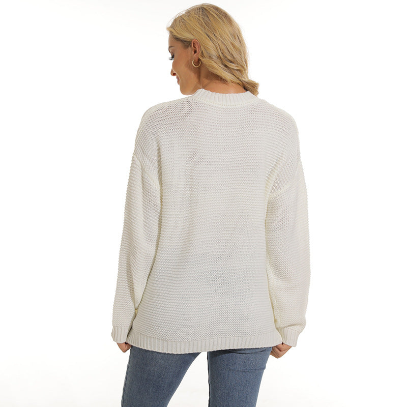 Women's Long Sleeve Textured Knit Jumper with Structured Pattern