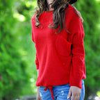 Women's Longline Cable Knit Jumper with Kangaroo Pocket