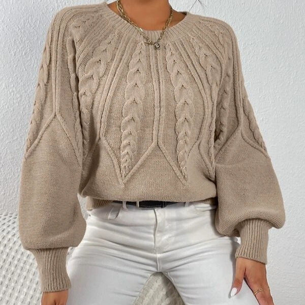 Women's Longline Cable Knit Jumper with Long Sleeves