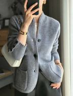 Women's Longline Cardigan with Stand-Up Collar and Front Pockets