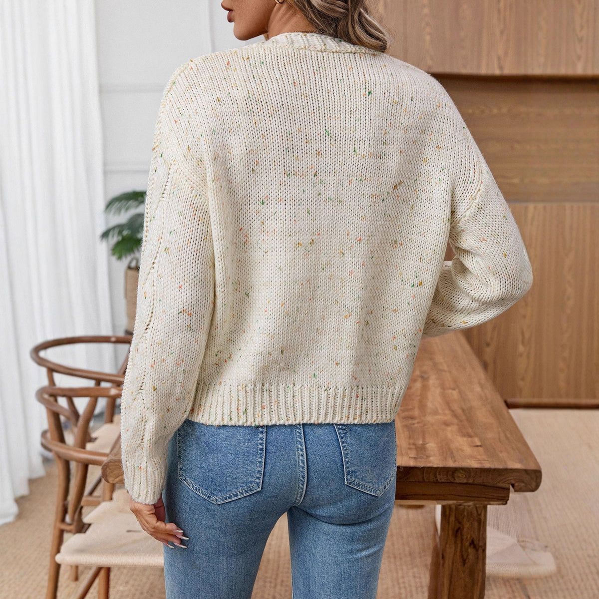 Women's Longline Cardigan with Twist Pattern in Cream