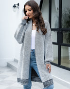 Women's Longline Cardigan with Wide Sleeves in Mottled Grey