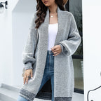 Women's Longline Cardigan with Wide Sleeves in Mottled Grey