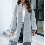 Women's Longline Cardigan with Wide Sleeves in Mottled Grey