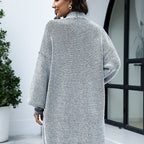 Women's Longline Cardigan with Wide Sleeves in Mottled Grey