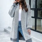 Women's Longline Cardigan with Wide Sleeves in Mottled Grey