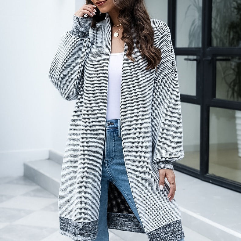 Women's Longline Cardigan with Wide Sleeves in Mottled Grey