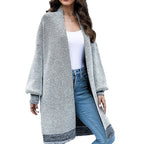 Women's Longline Cardigan with Wide Sleeves in Mottled Grey