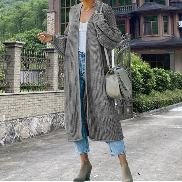 Women's Longline Chunky Knit Cardigan with Open Front