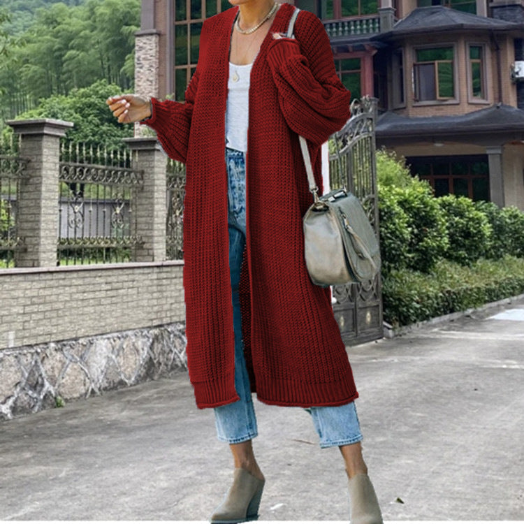 Women's Longline Chunky Knit Cardigan with Open Front