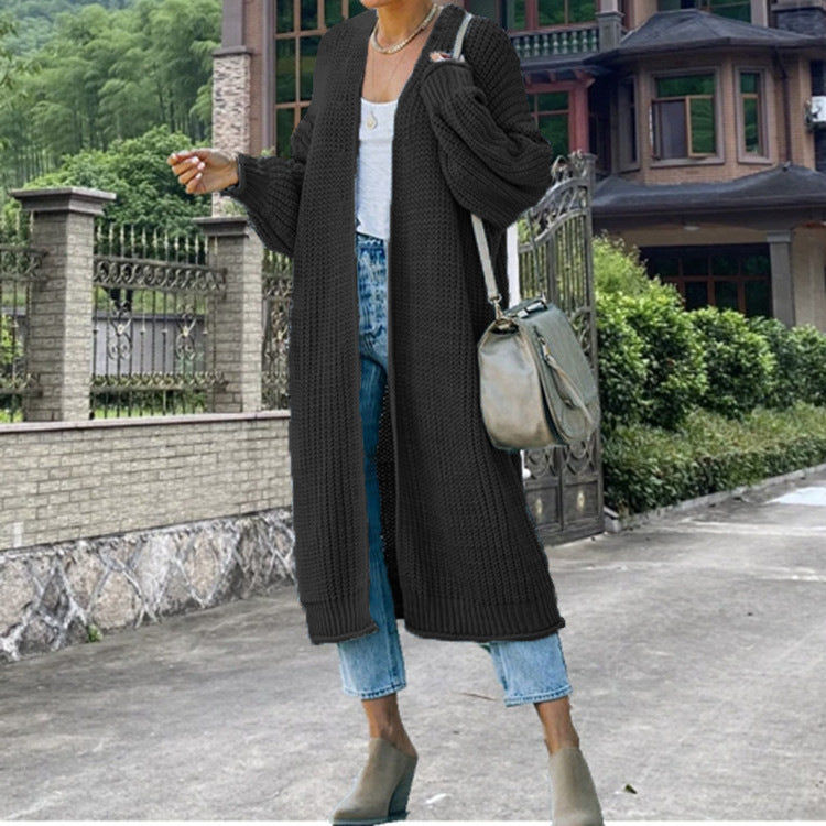 Women's Longline Chunky Knit Cardigan with Open Front