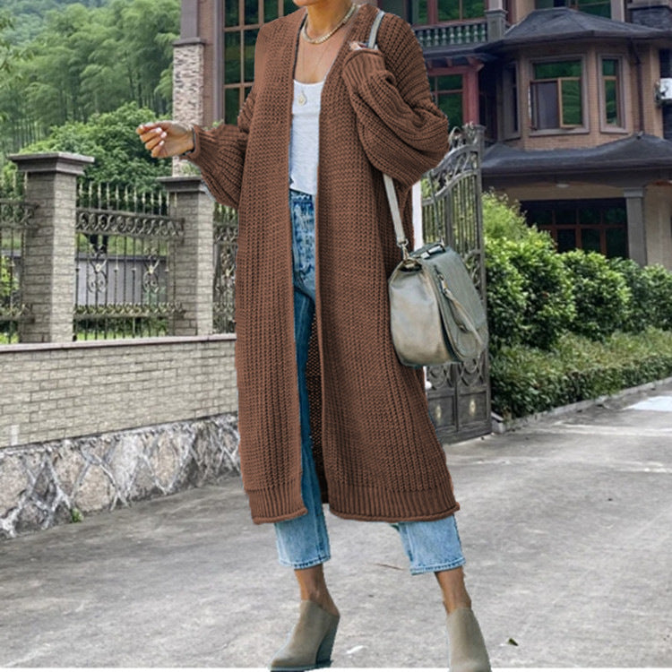 Women's Longline Chunky Knit Cardigan with Open Front