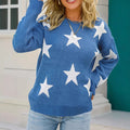 Women's Longline Chunky Knit Jumper with Star Pattern