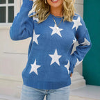 Women's Longline Chunky Knit Jumper with Star Pattern