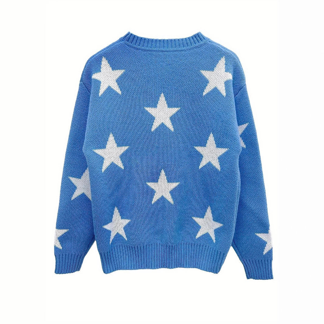 Women's Longline Chunky Knit Jumper with Star Pattern