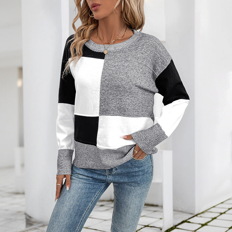 Women's Longline Colour Block Jumper with Long Sleeves