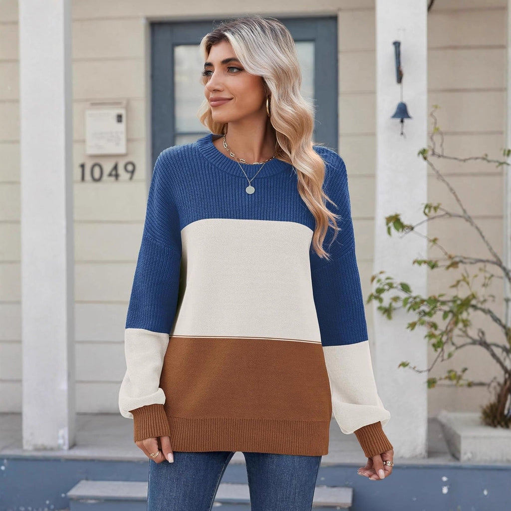 Women's Longline Colour Block Jumper with Long Sleeves
