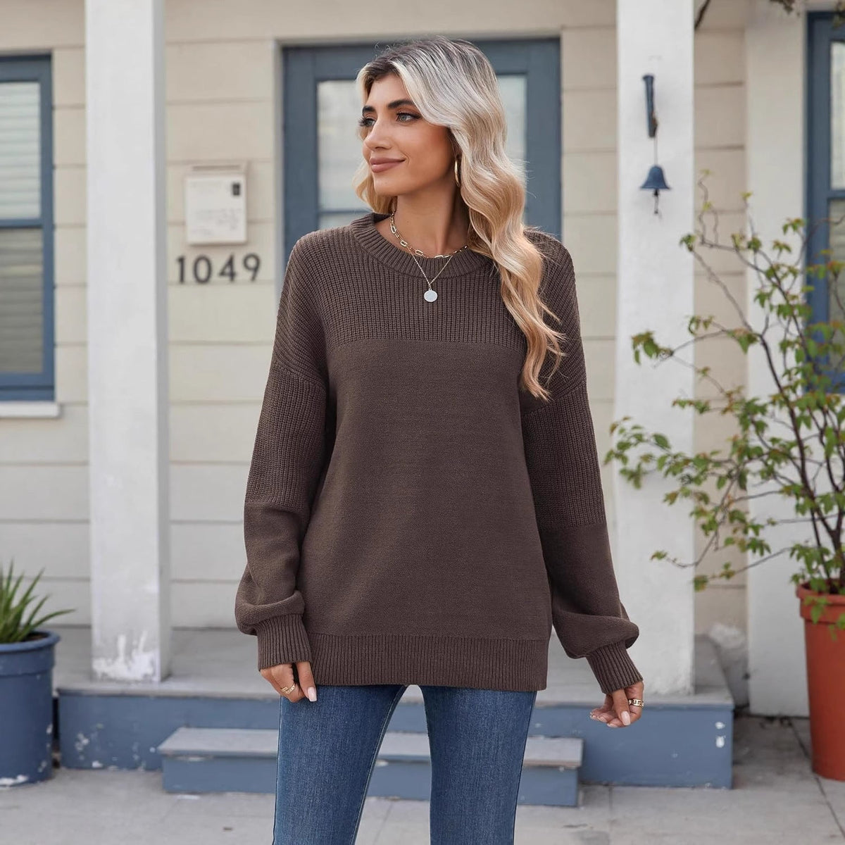 Women's Longline Colour Block Jumper with Long Sleeves