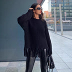 Women's Longline Knitted Jumper with Fringed Hem