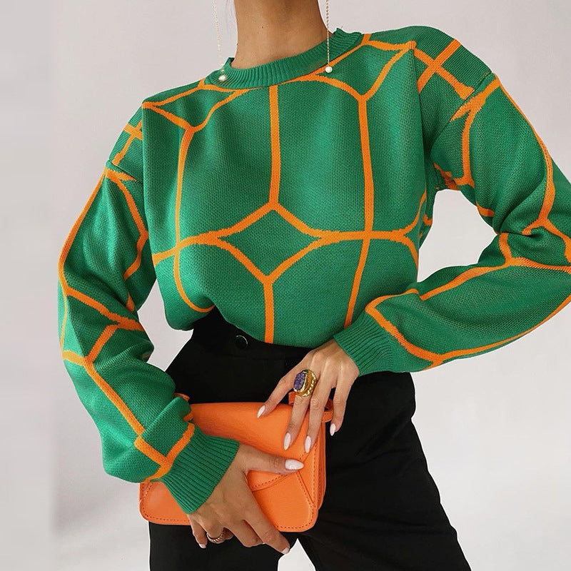 Women's Longline Knitted Jumper with Geometric Design