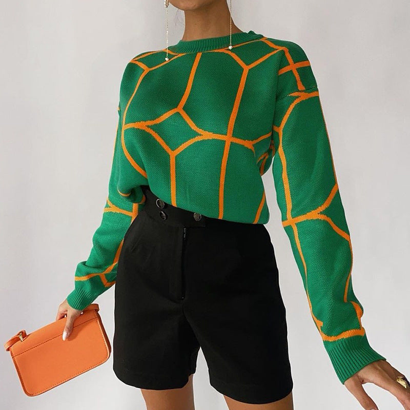 Women's Longline Knitted Jumper with Geometric Design