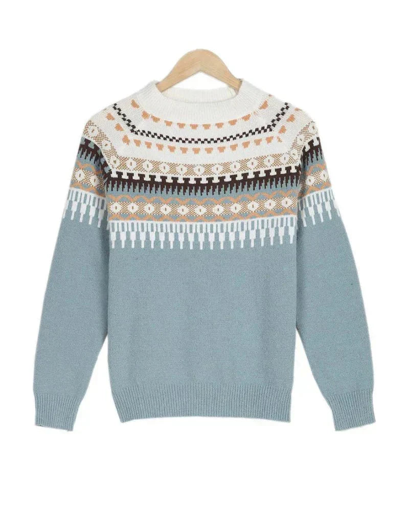 Women's Longline Knitted Jumper with Nordic Pattern