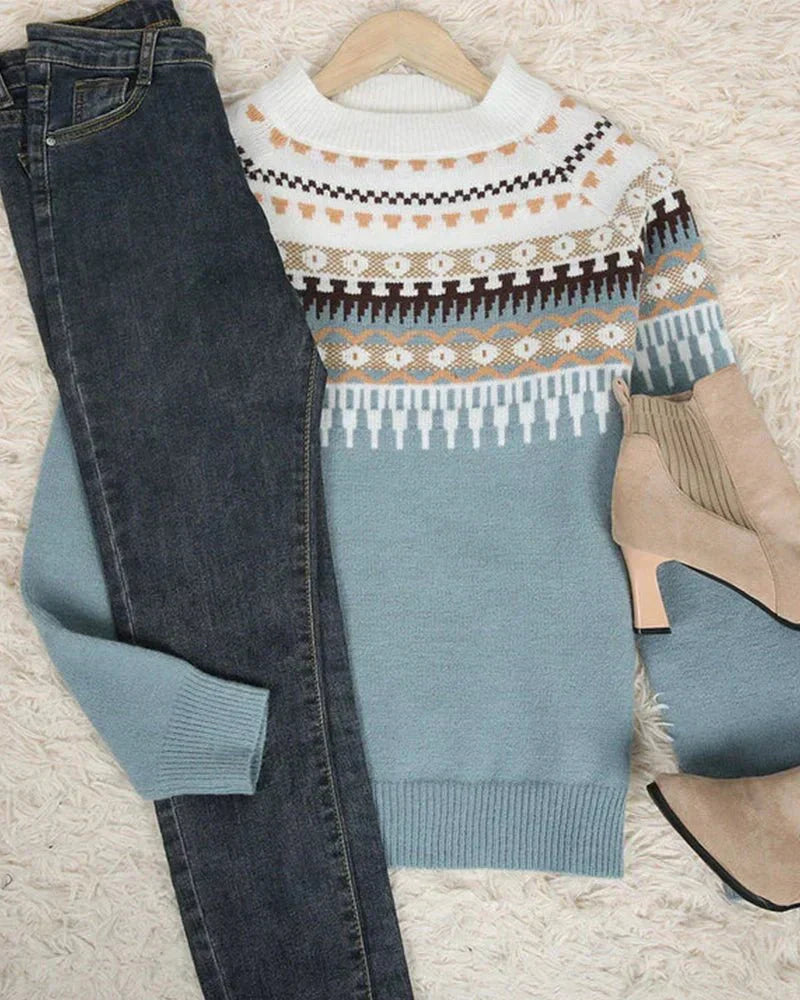 Women's Longline Knitted Jumper with Nordic Pattern