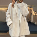 Women's Longline Waffle Knit Cardigan with V-Neck and Pockets