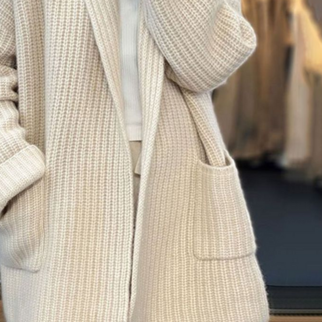 Women's Longline Waffle Knit Cardigan with V-Neck and Pockets