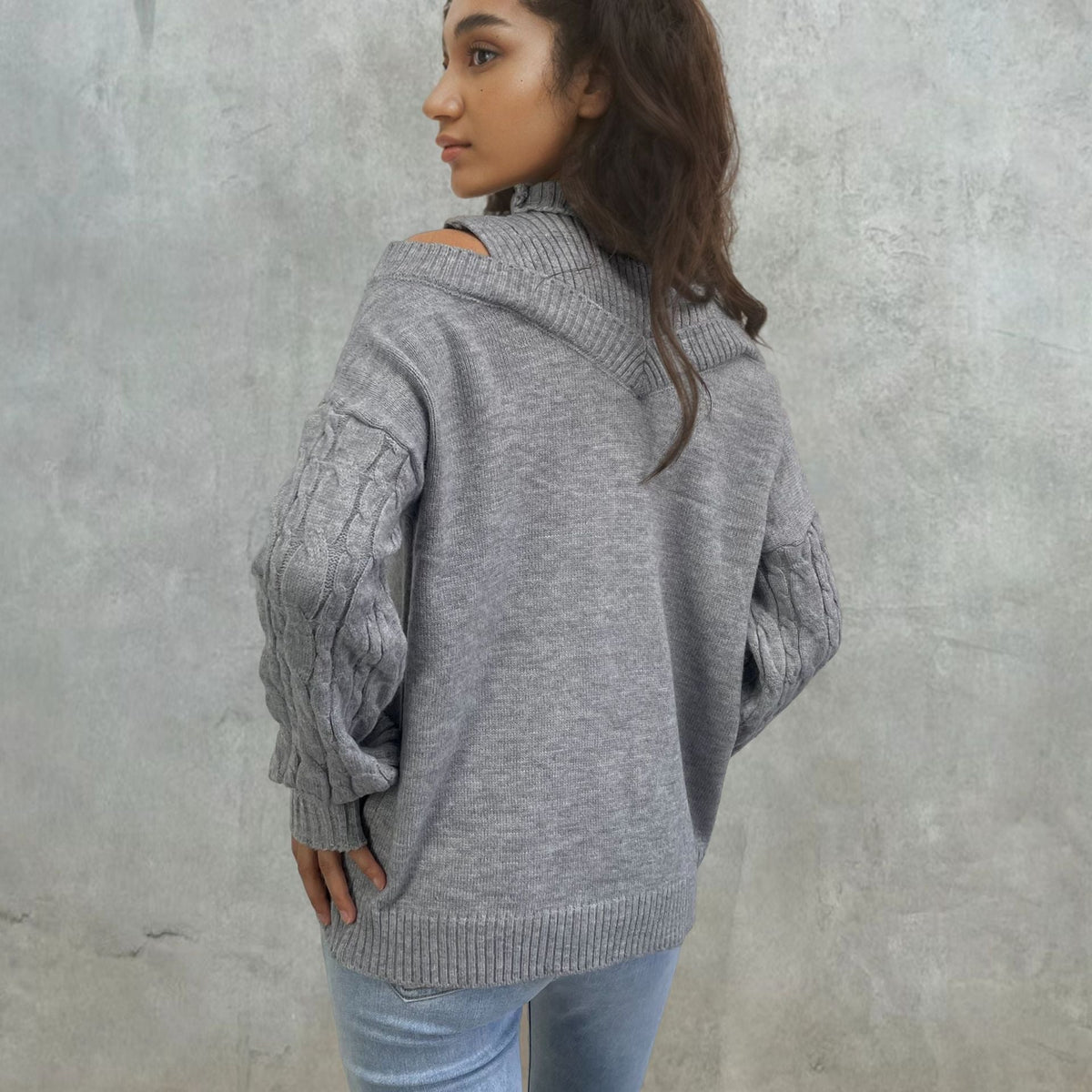 Women's Off-the-Shoulder Cable Knit Jumper with Flattering Fit