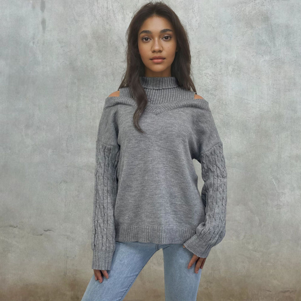 Women's Off-the-Shoulder Cable Knit Jumper with Flattering Fit