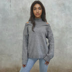 Women's Off-the-Shoulder Cable Knit Jumper with Flattering Fit