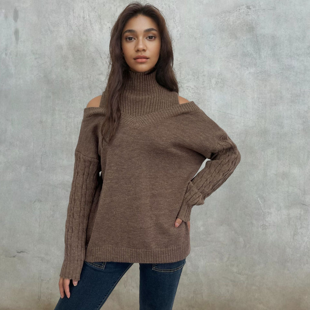Women's Off-the-Shoulder Cable Knit Jumper with Flattering Fit